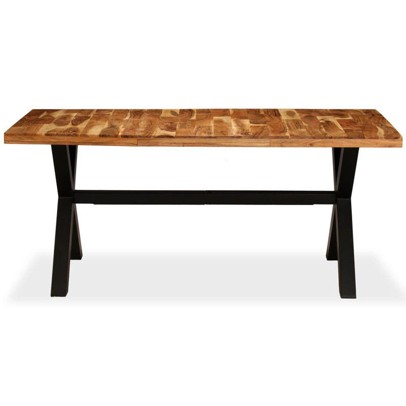 Monte Vista Solid Wood Top Metal Base Dining Table, Light Brown/Silver