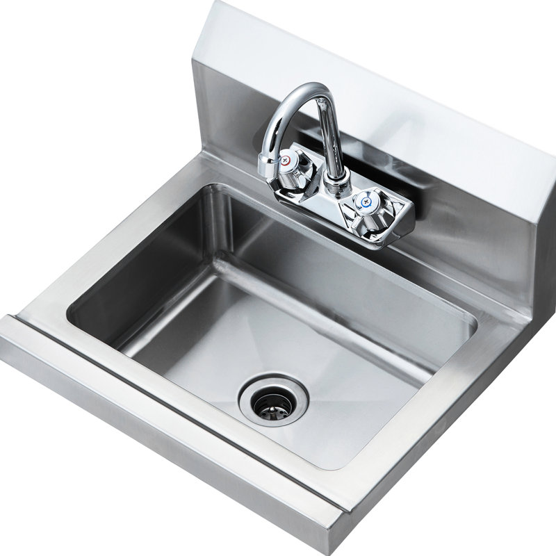 Wall Mount Hand Basin, 17 X 12.8 Inch, Stainless Steel, 360 Rotatable Faucet, Basket Strainer, Easy To Assemble, Commercial Sink, With Drainage, Rust-, High
