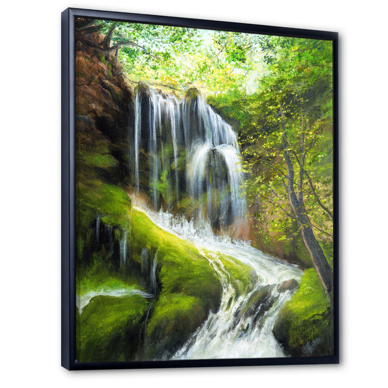 «Spring River Fall In Green Forest II», reproduction d'art sur toile traditionnelle, H 20 po x l 12 po x P 1 po