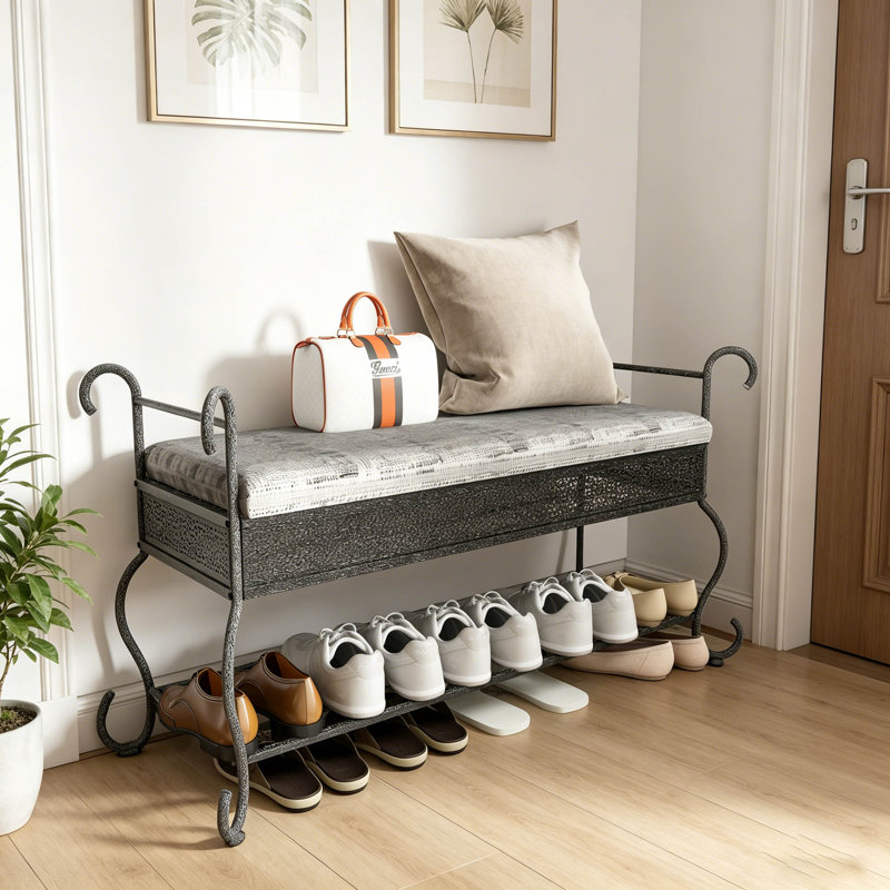 Banc à chaussures pour hall d'entrée, banc industriel, étagère à chaussures rustique pour petits espaces, banc de hall d'entrée rembourré, vestibule polyvalent