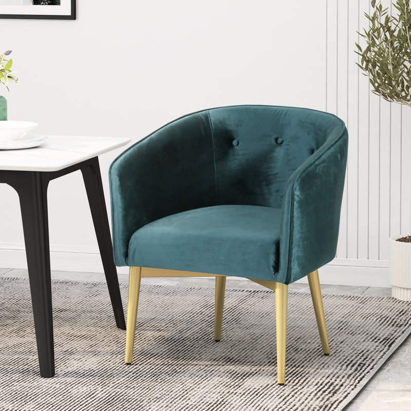 Élégante chaise de salle à manger moderne en velours bleu sarcelle avec boutons et cadre de luxe
