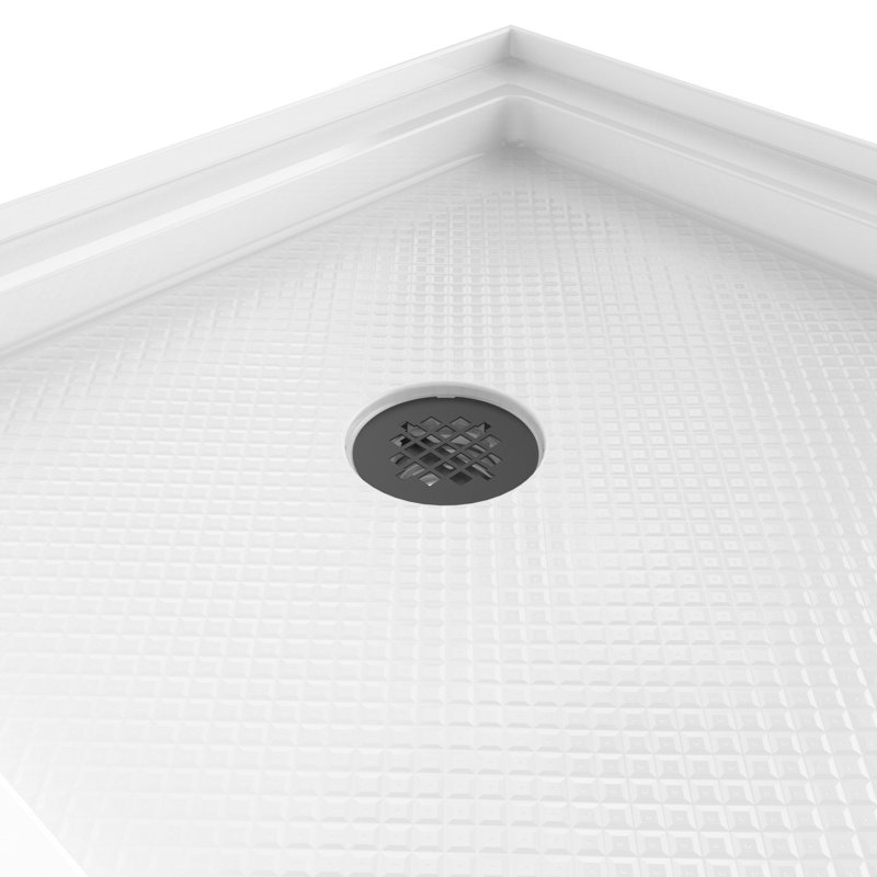 DreamLine SlimLine 36 inch D x 60 inch W x 2 3/4 inch H Single Threshold White Alcove Shower Base with 2 inch Matte Black Left Round Drain