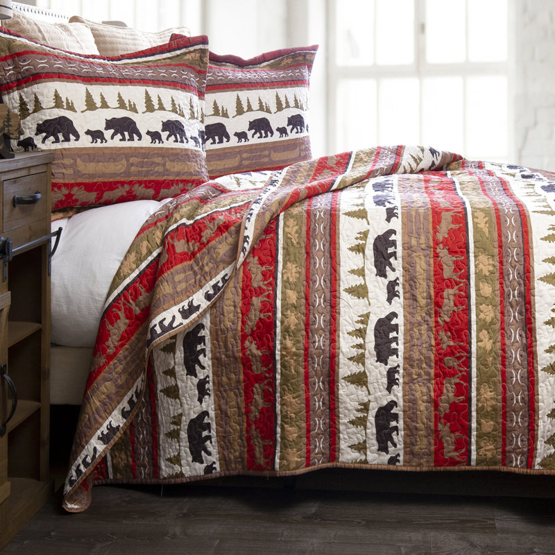Rustic Brown and Red Microfiber Full Quilt Set