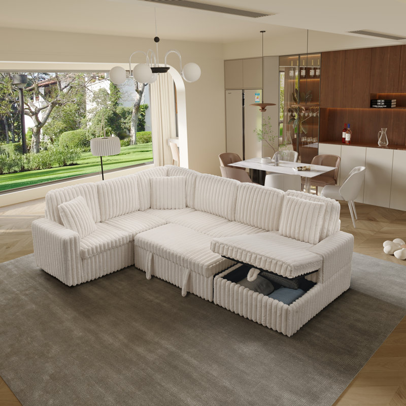 Canapé modulaire en U Corduroy, Velours côtelé beige