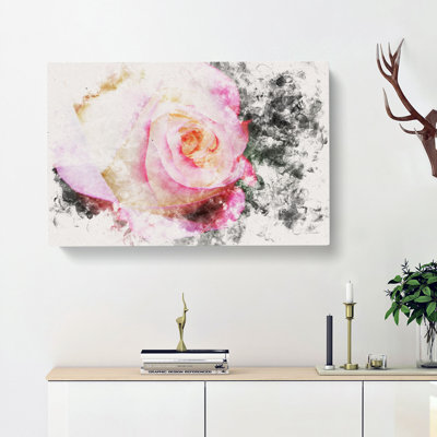 Pink Tipped Rose Watercolour - Wrapped Canvas Graphic Art Print