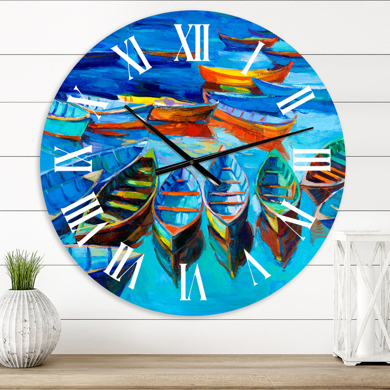 Petits bateaux dans le port - horloge murale nautique et côtière, Petit