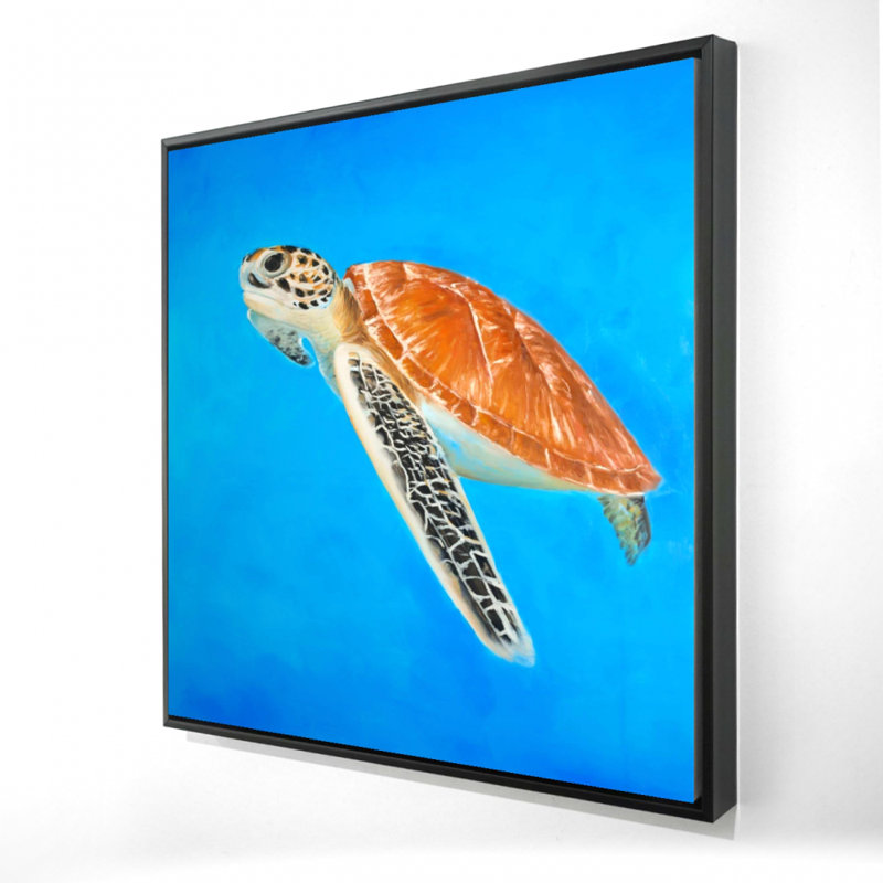 Tortue de mer - reproduction d'art sur toile encadrée orange