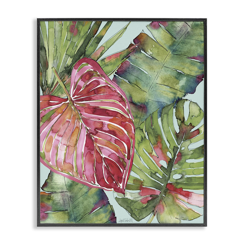 Rose et vert Palm Springs, estampe numérique, design par Anne Tavoletti, H 30 po x l 24 po, Giclée encadrée noir minuit