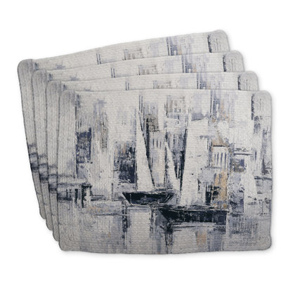 Industrial Style Sailboats Braided Polyester Placemats, Set of 4