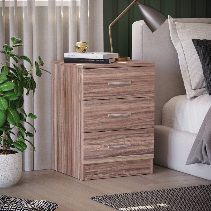 Maybery 3 - Drawer Bedside Table Nightstand, Walnut
