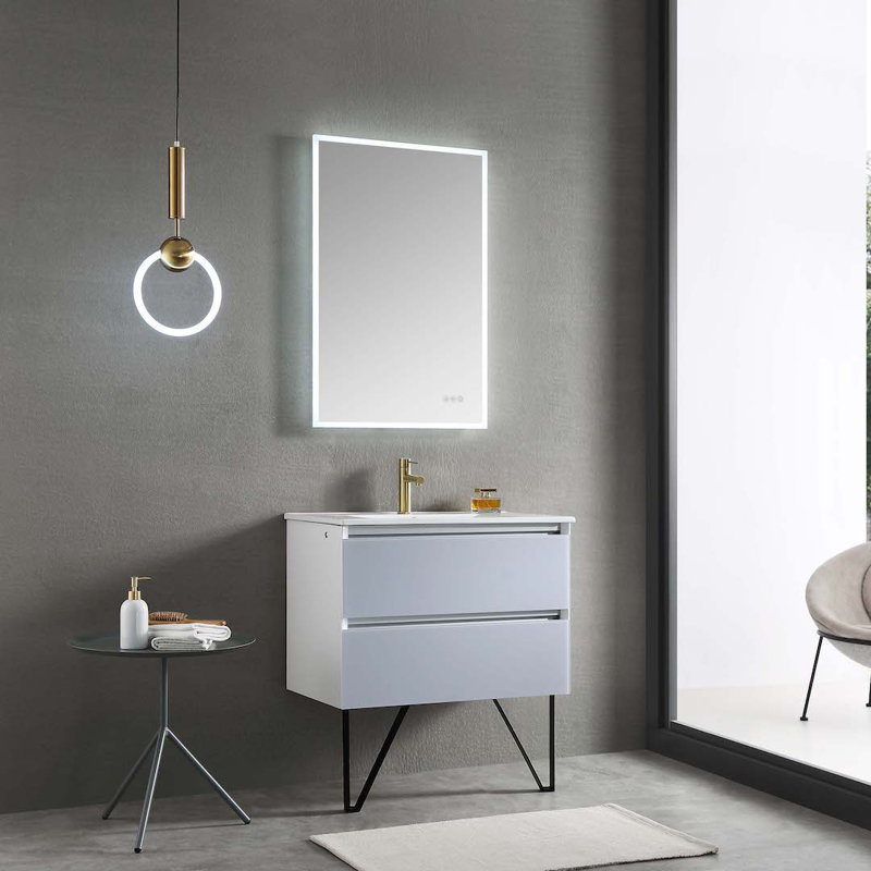 Meuble-lavabo mural simple 30 po avec lavabo, Gris clair