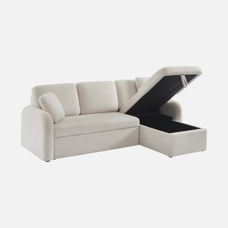 Narcisco 3 Seater Modular Corner Sofa Bed with Storage, Cream