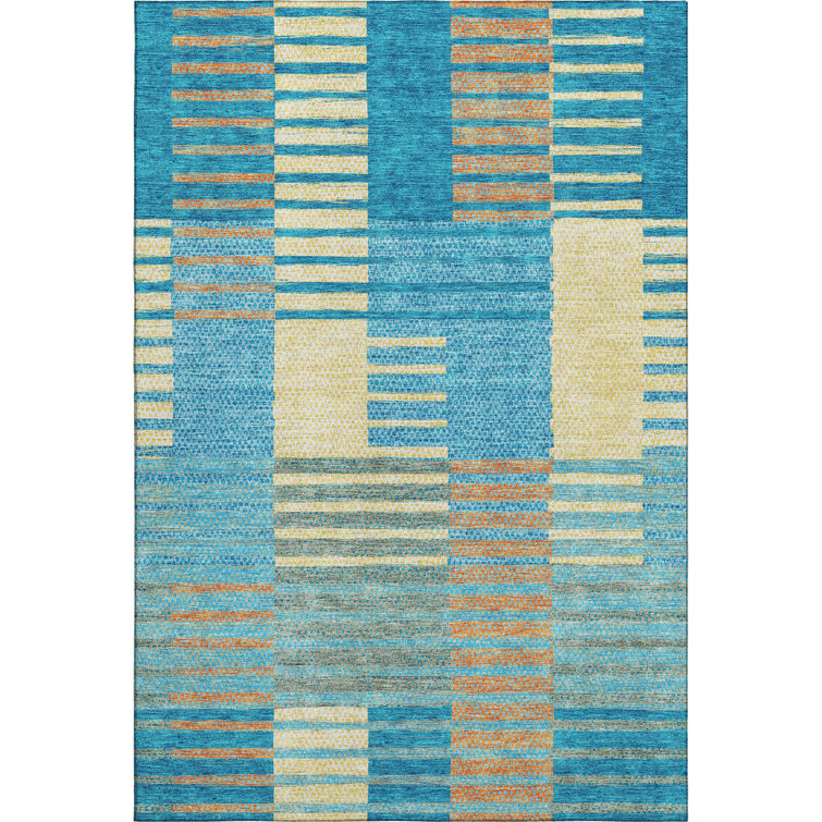 Premium Machine Washable Prisco Teal Rug