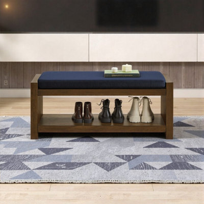 40 Inch Storage Bench Ottoman with Shoe Rack Shelf, Padded Seat and Removable Cushion