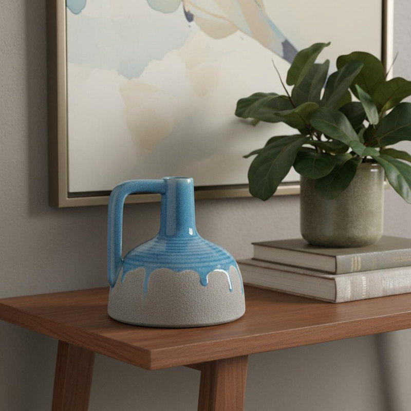 Vase 9 "en céramique bleu et gris