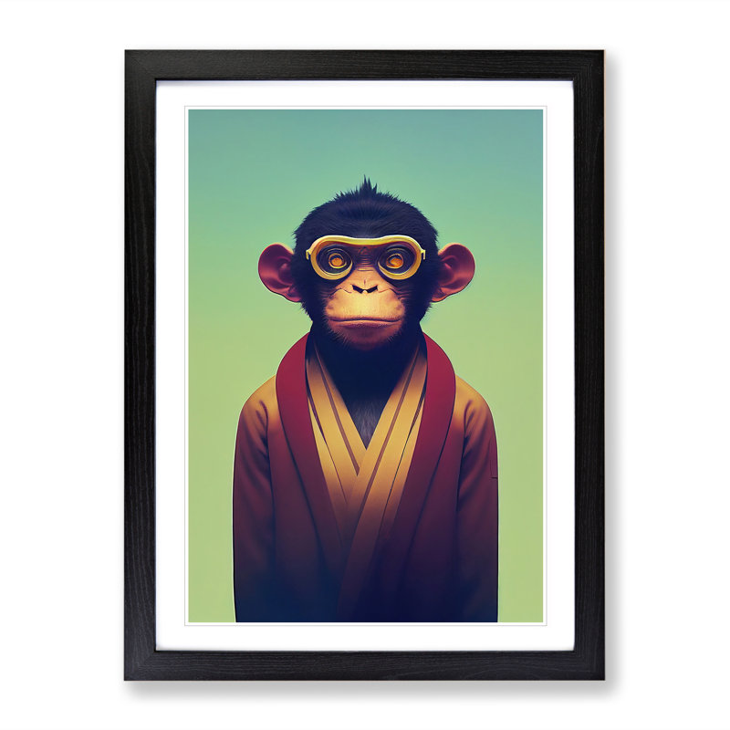 Futuristic Monkey - Single Picture Frame Print, Black, 64cm H x 46cm W x 2cm D