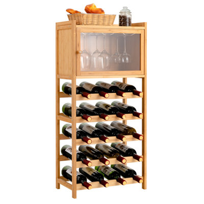 Maker 20 Bottle Solid Wood Floor Wine Bottle & Glass Rack in Natural by Hokku Designs