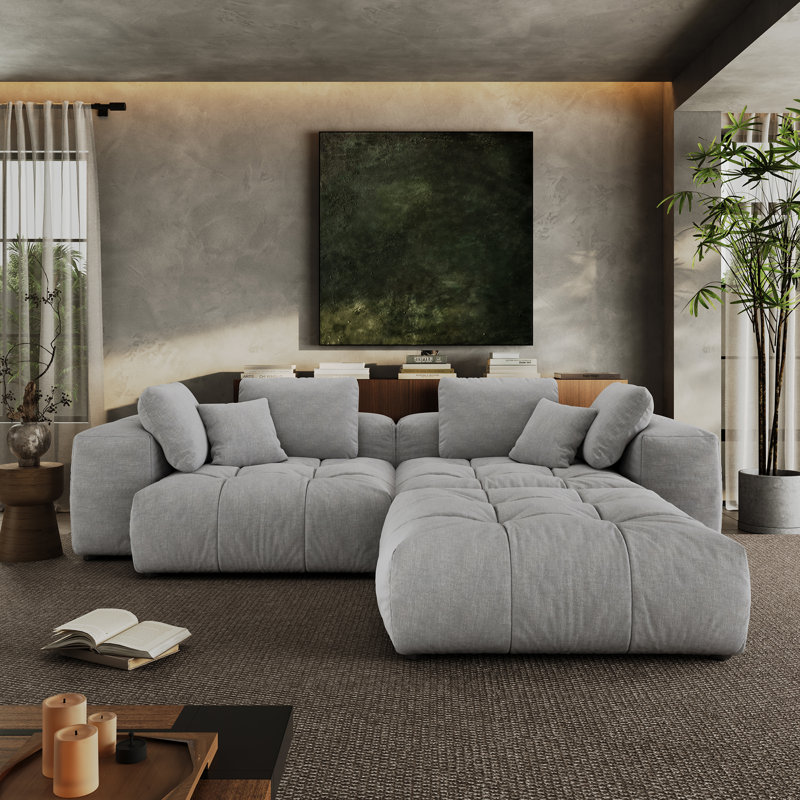 Canapé-lit modulaire 2 places avec repose-pieds Mulein, Polyester gris
