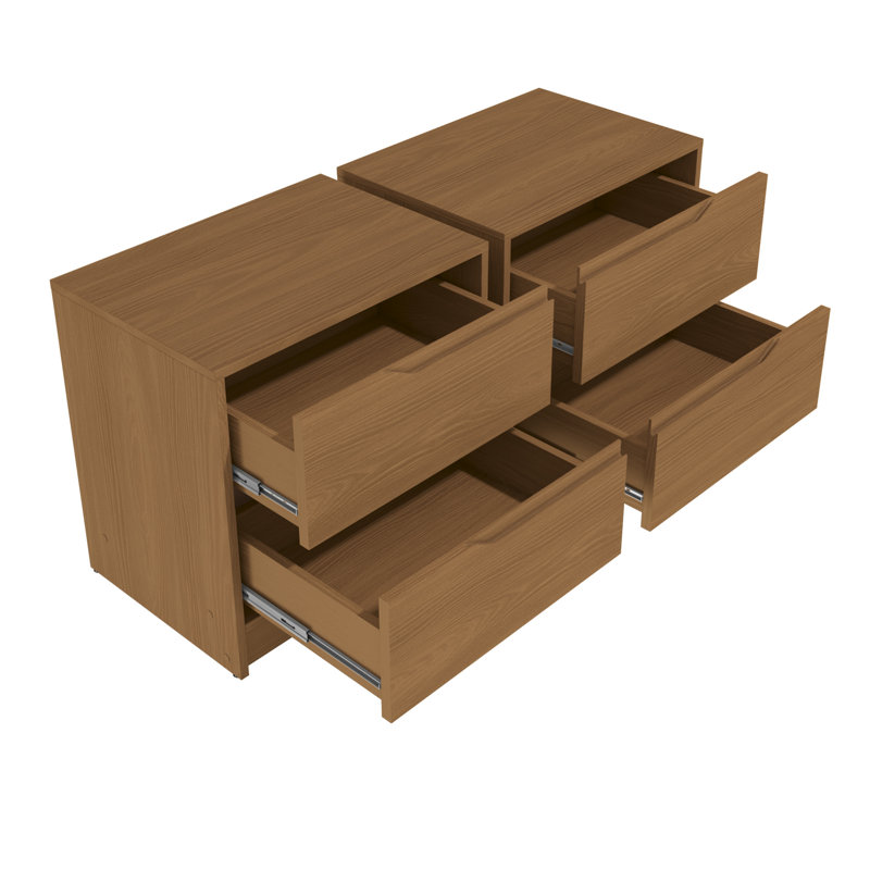 Flórida Set of 2 Modern 2-Drawer Nightstands with Storage, 21.1" W, Brown