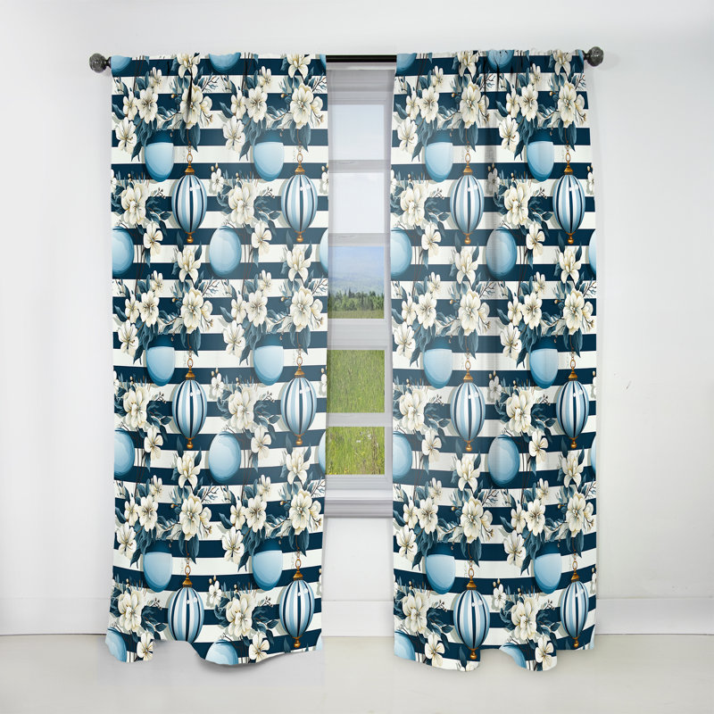 Motif floral rayé Nautical Charm - rideau obscurcissant rayé à rayures - 1 panneau, L 52 po x L 90 po