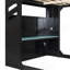 Lit mezzanine en bois avec bureau réglable en hauteur, tiroirs, compartiments de rangement, tringle et lumières RVB-265678724