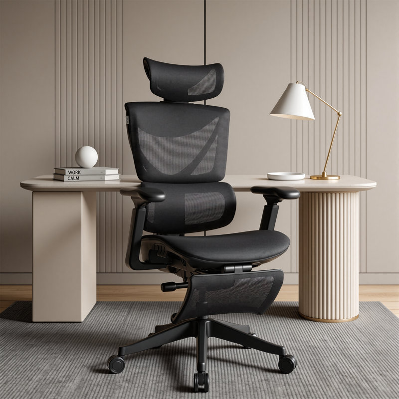 Button Control Ergonomic Mesh Task Chair with 3-Level Recline Lock, High-end Office chair, Executive Mesh Task Chair, Office Chair with Adjustable Backrest & Lumbar Support & 3D Armrests & 2D Headrest