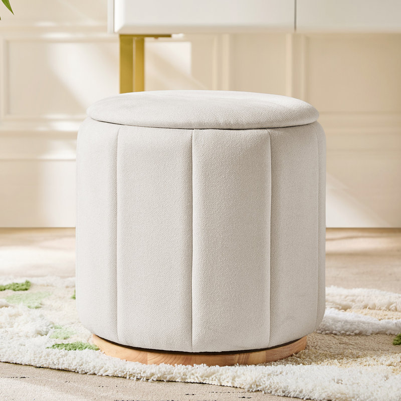 Repose-pieds de rangement moderne 19 po avec base pivotante et aucun assemblage requis Burchard, Blanc