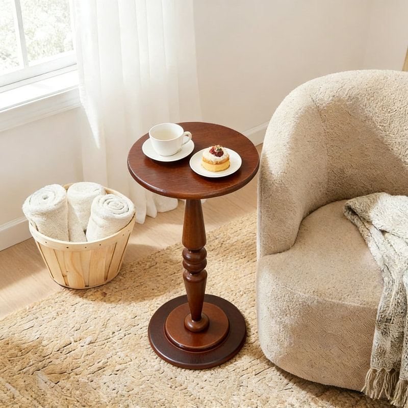 Table d'appoint en bois de pin massif, table de bout ronde haute de 25 pouces avec base à piédestal, table d'appoint peu encombrante pour le salon, la chambre à coucher et le vestibule, finition mate