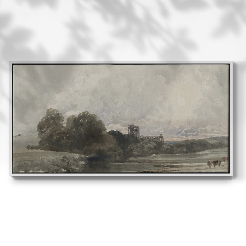 Paysage, série Dxxv, toile tendue avec châssis, prête à être accrochée, H 25 po x l 49 po, Blanc