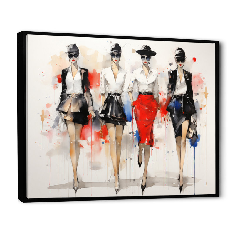 " Fashion Woman Walk II ", Cadre flottant noir, H 34 po x l 44 po x P 1,5 po