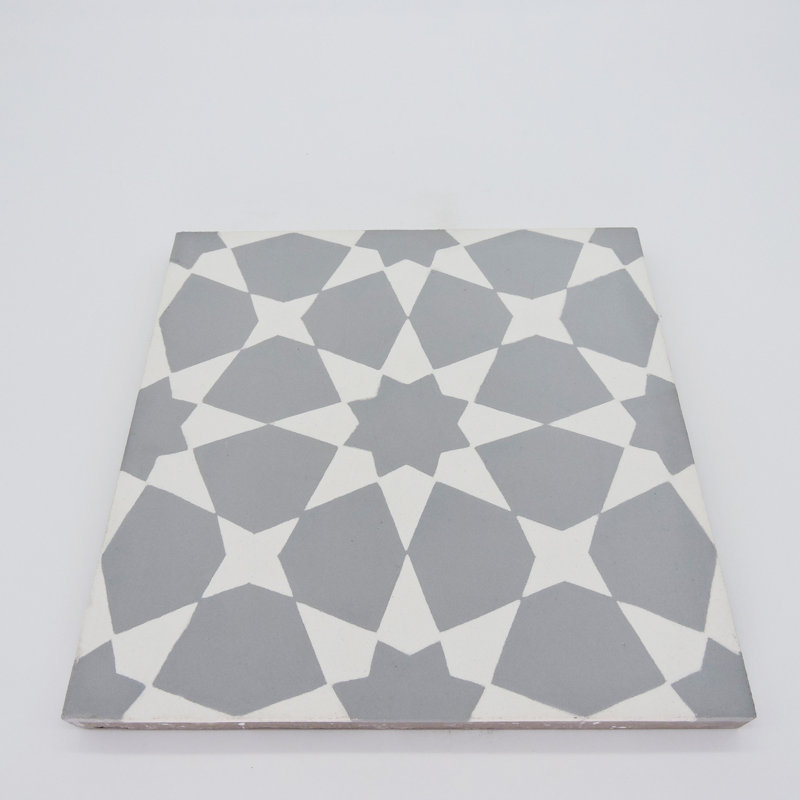 Medina 8" x 8" Cement Patterned Wall & Floor Tile, Gray/White