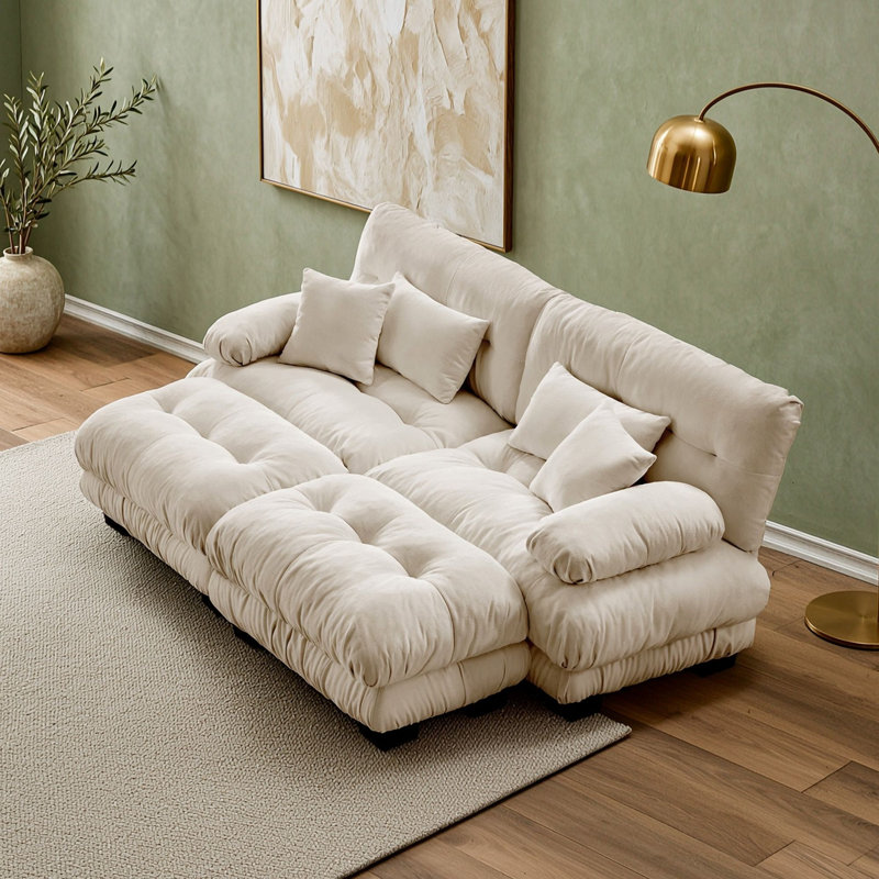 Upholstered 94.4 " Chenille Sofa, Light Coffee