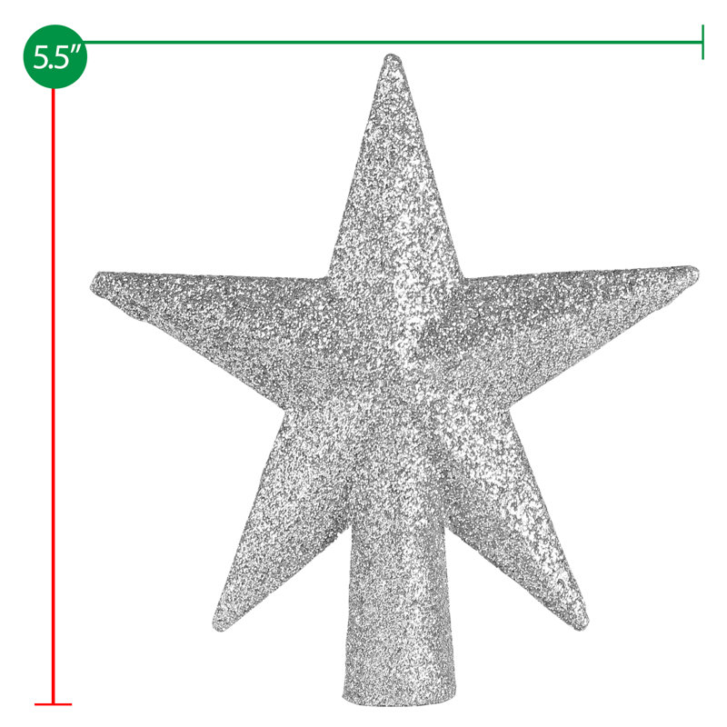 Décoration pour sommet de sapin étoile scintillante 5,5 po, H 4 po x l 4 po x P 1 po, Argent
