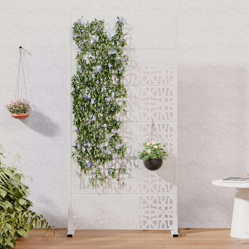 H 72 po x l 35 po x P 16 po avec écran d'intimité en métal et panneau de clôture en treillis pour terrasse, Blanc