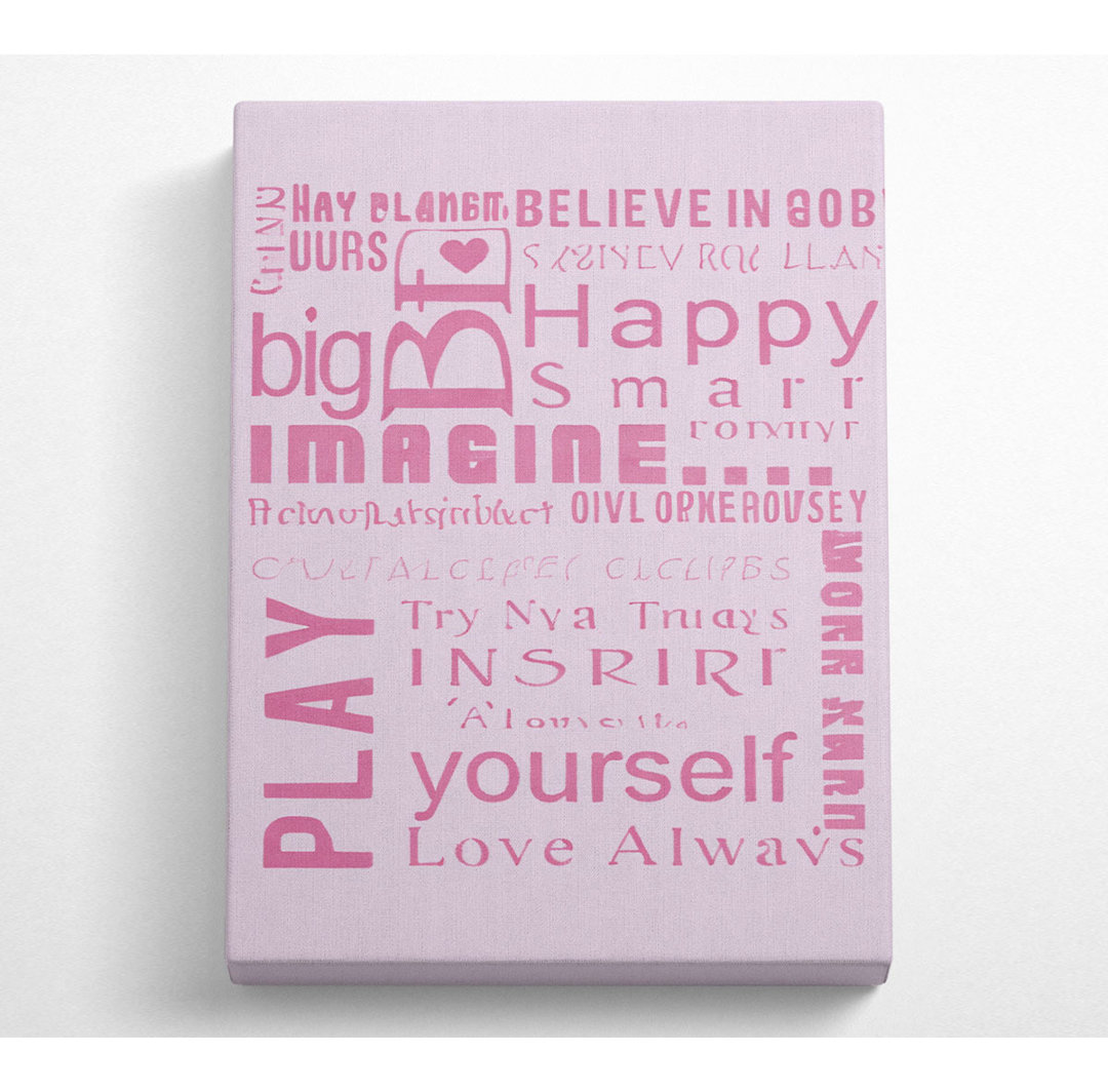 Home Quote Family Rules Be Happy Love Always Pink - Leinwanddrucke