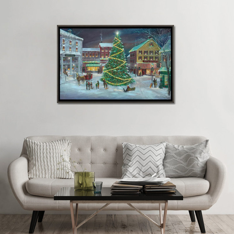 «Village Square» par Ruane Manning - reproduction d'art, H 48 po x l 32 po x P 1,5 po, Toile avec cadre gris, Aucun mat