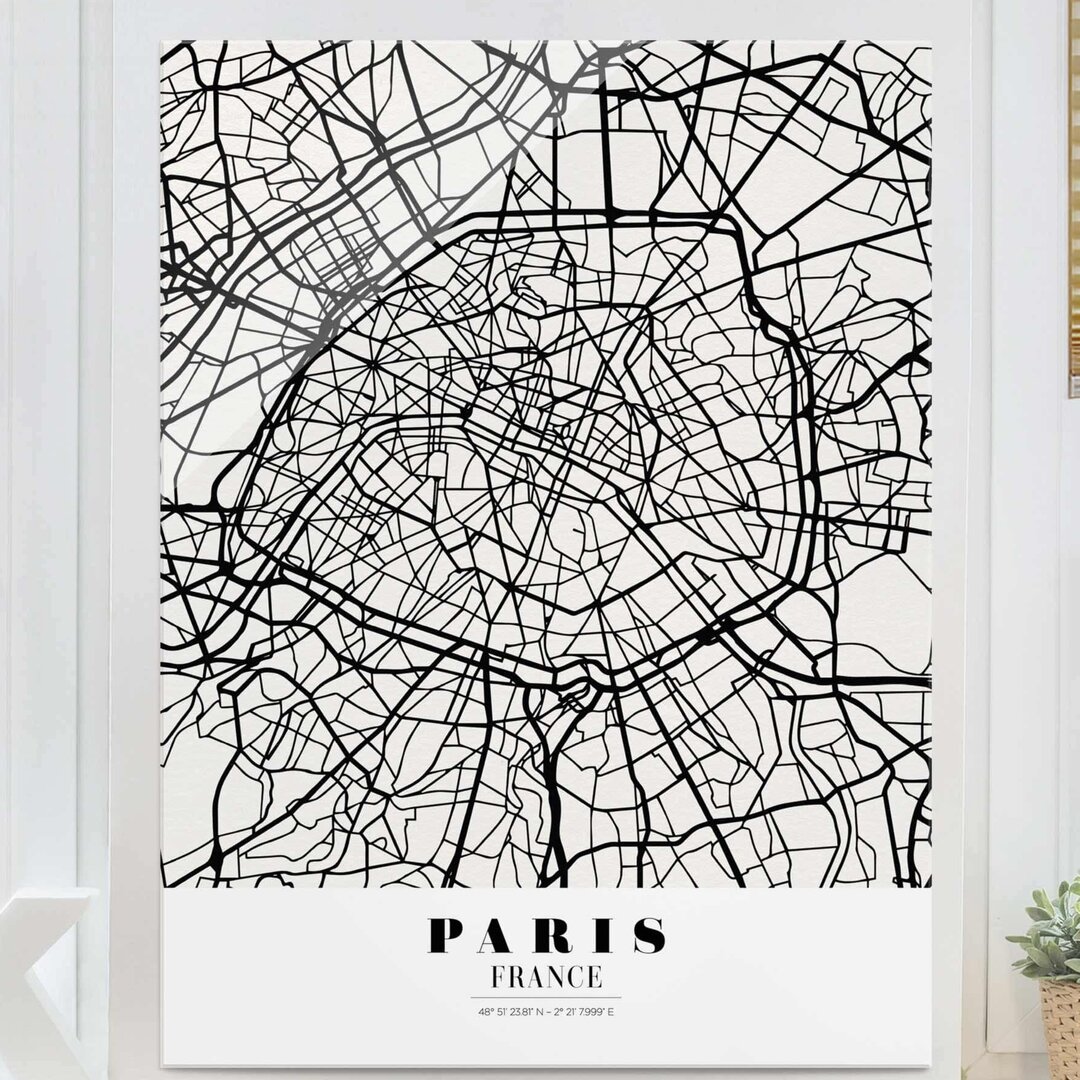 Glasbild Paris Stadtplan - Klassisch