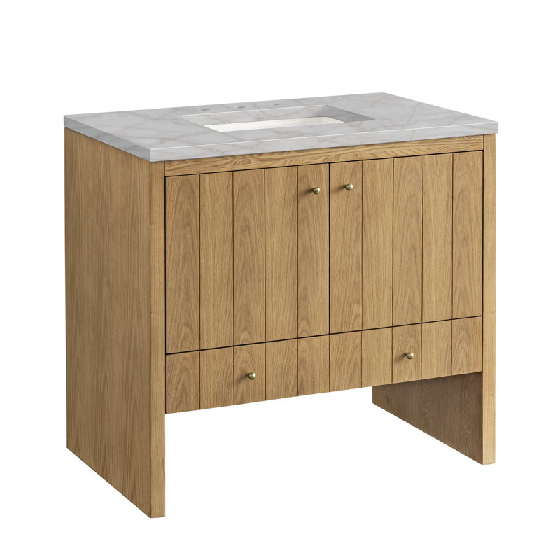 Hudson 36'' Single Bathroom Vanity with Top, Victorian Silver, 8" Widespread, Light Natural Oak