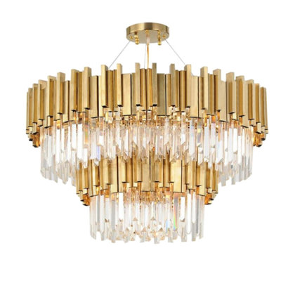 Lustre tambour clair avec accents de cristal modernes et luxueux
