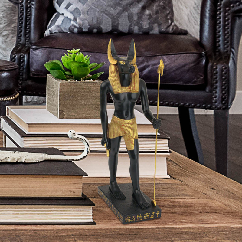 Anubis Black and Gold Resin Egyptian God Statue, 8.5 inches