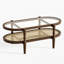 Table basse en rotin avec plateau en verre trempé et structure en bois massif, table basse en verre, table basse ovale, table basse Boho, tables basses de salon, convient au salon, au bureau ou au balcon-678651772-678651779