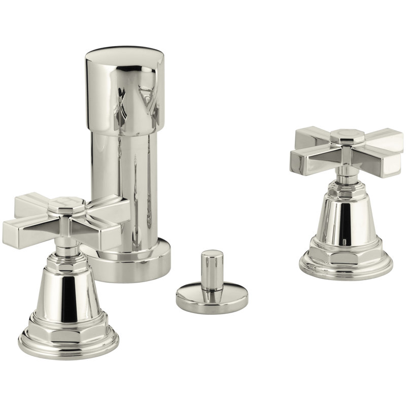 Pinstripe Vertical Spray Bidet Faucet with Cross Handles, Nickel poli éclatant
