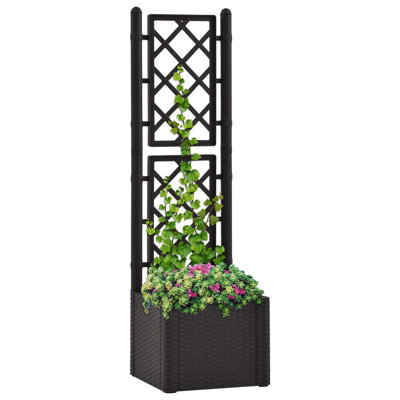 vidaXL Planter Trellis Raised Flower Bed Self Watering System Rattan Look