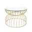 Table basse moderne dorée, structure en métal et verre trempé, solide doré élégant et polyvalent pour la maison