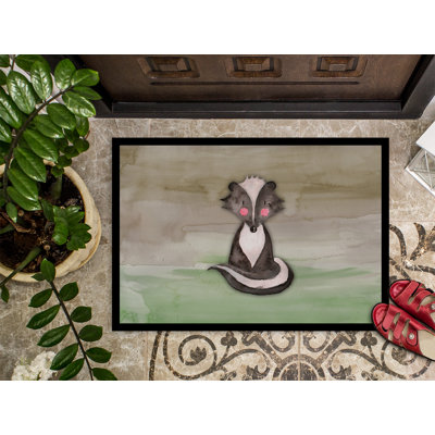Tapis de porte d’extérieur anti-dérapant aquarelle badger