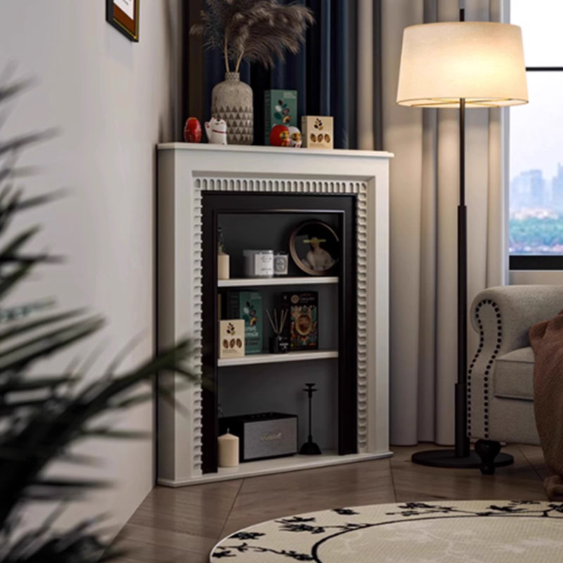 Beige Solid Wood Freestanding Fireplace