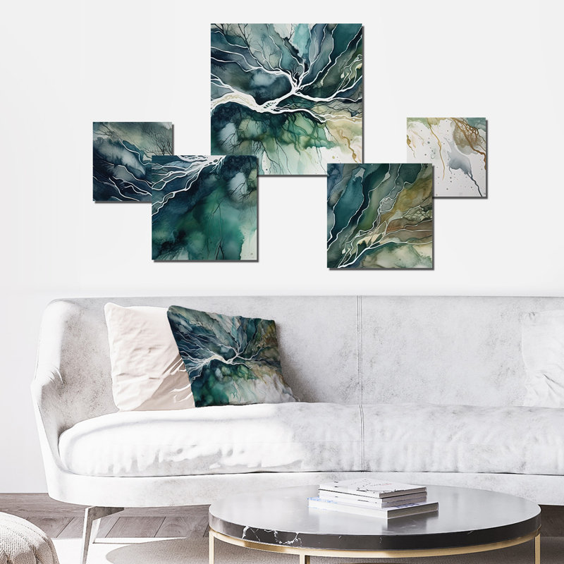 Décoration murale géométrique moderne vert et bleu marbré Dreamscape II