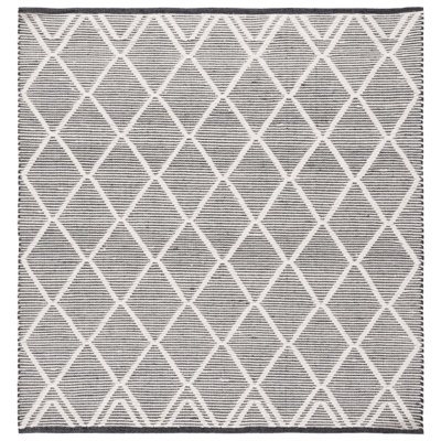Jacques Hand Woven Wool/Cotton Geometric Rug in Black/Ivory