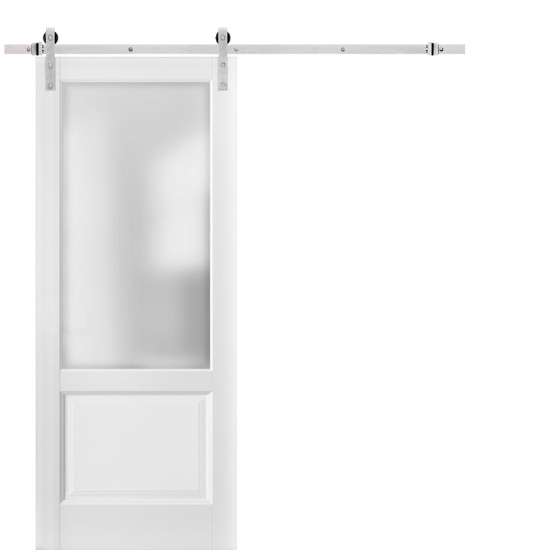 Porte de grange en verre givré blanc Felicia avec trousse de quincaillerie d'installation, Acier inoxydable, 42 po x 80 po