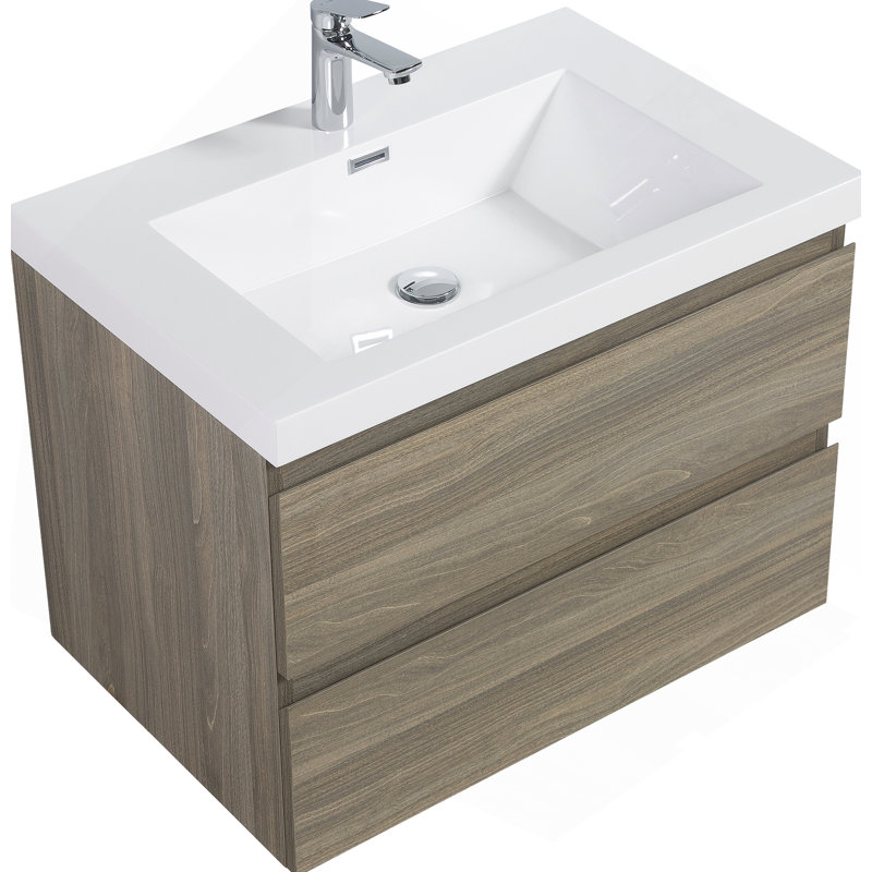 Meuble-lavabo flottant 30 po avec lavabo, rangement mural moderne pour salle de bain, Gris